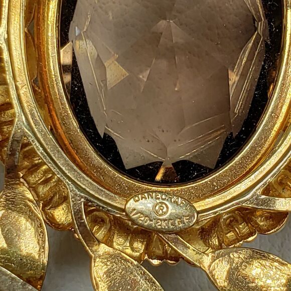 Danecraft 1960's Signed 1/20  12 K G.F. Mid Century Oval Smokey Topaz Brooch - Picture 13 of 16